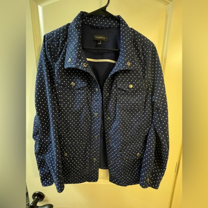 Women’s Talbots jacket Navy with White polka dot, drawstring waist‎